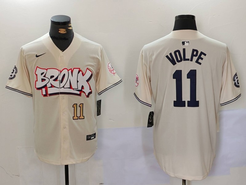 Men New York Yankees #11 Volpe Cream joint name 2024 Nike MLB Jersey style 3
